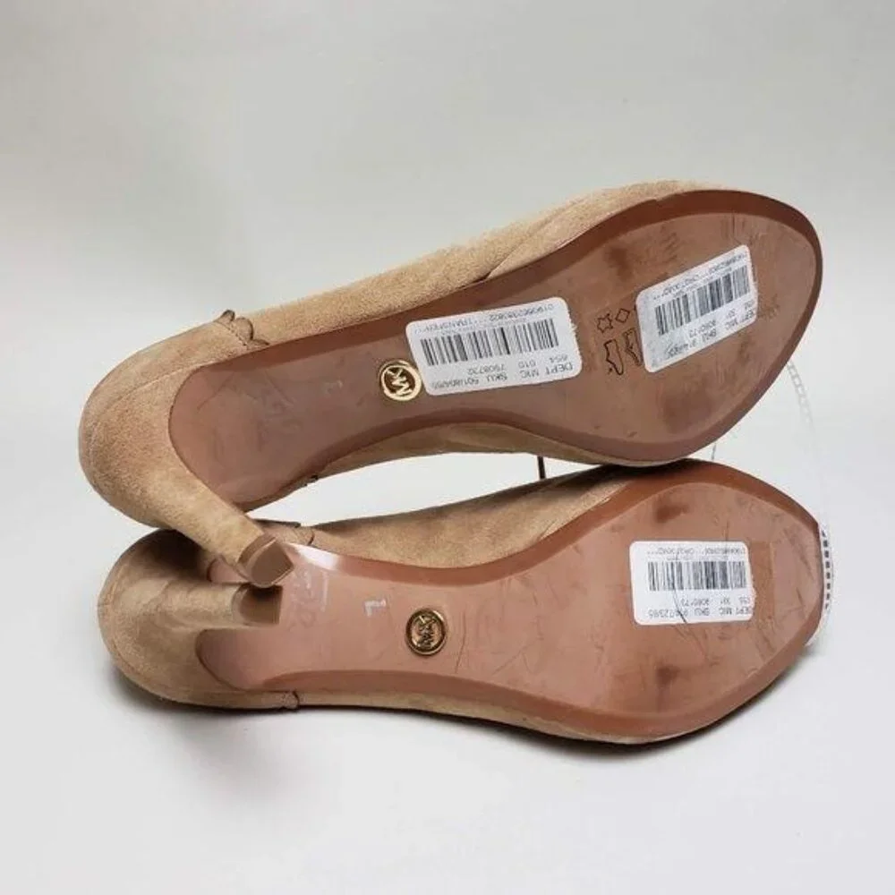 NEW Michael Kors Peep Toe Boots Women 10 Beige Suede Designer Chic Fairy